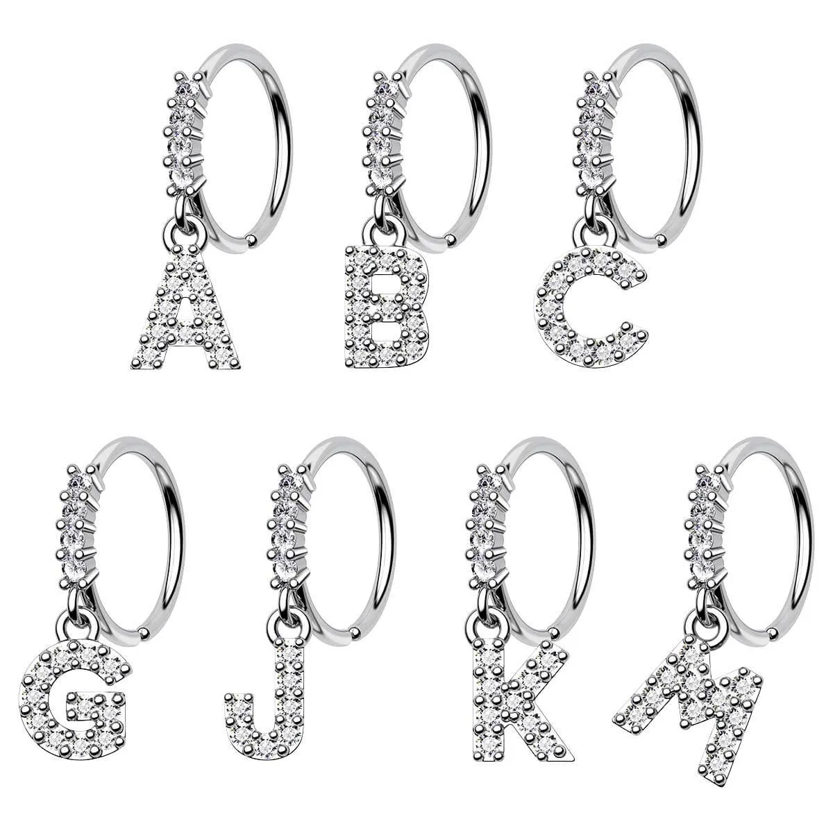 20G Clear CZ Letter dangle Seamless Nose Hoop