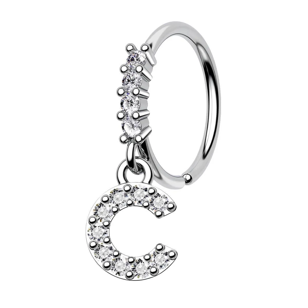 20G Clear CZ Letter dangle Seamless Nose Hoop