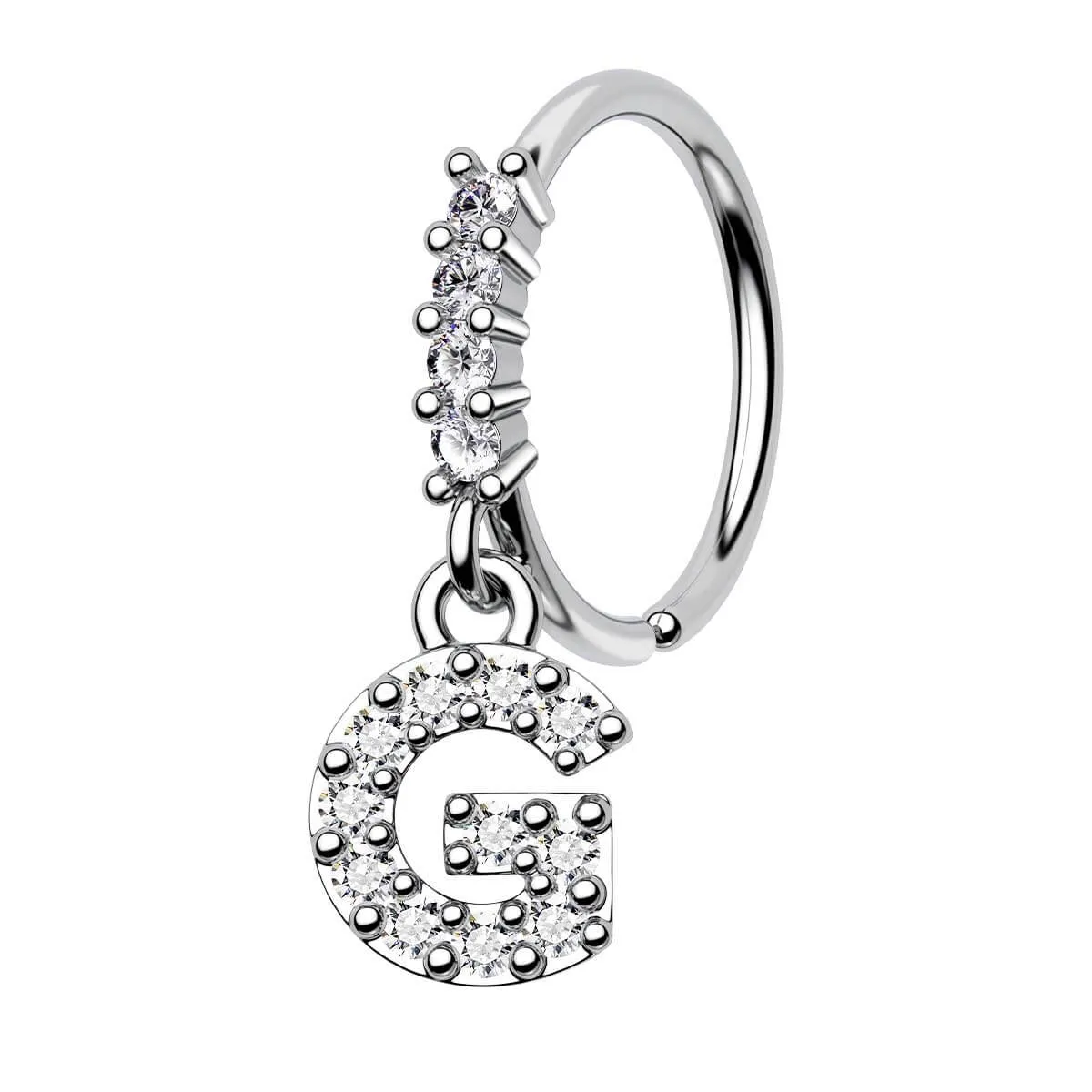 20G Clear CZ Letter dangle Seamless Nose Hoop
