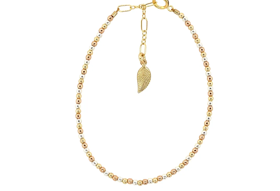 BARA BOHEME 14K Gold Filled 3-Tone Ball Bead Bracelet