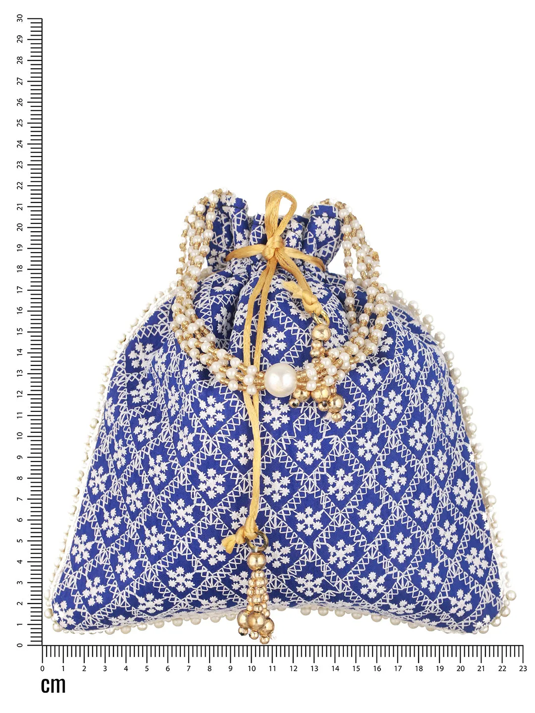Blue & Gold-Toned Chikan Embroidered Work Potli Clutch
