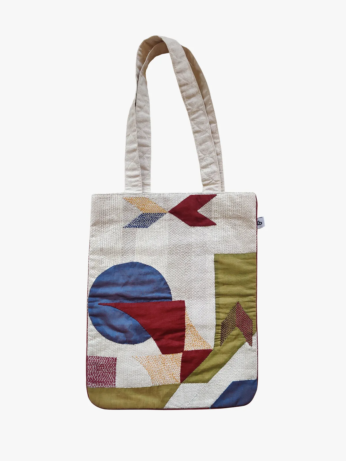 Cotton With Applique And Sujani Work White Tote Bag