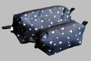Dark Blue with Small White Hearts