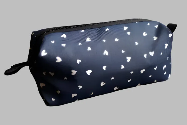 Dark Blue with Small White Hearts