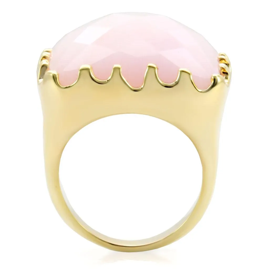 Gold Brass Ring with Synthetic Jade in Rose for Women Style 1W041