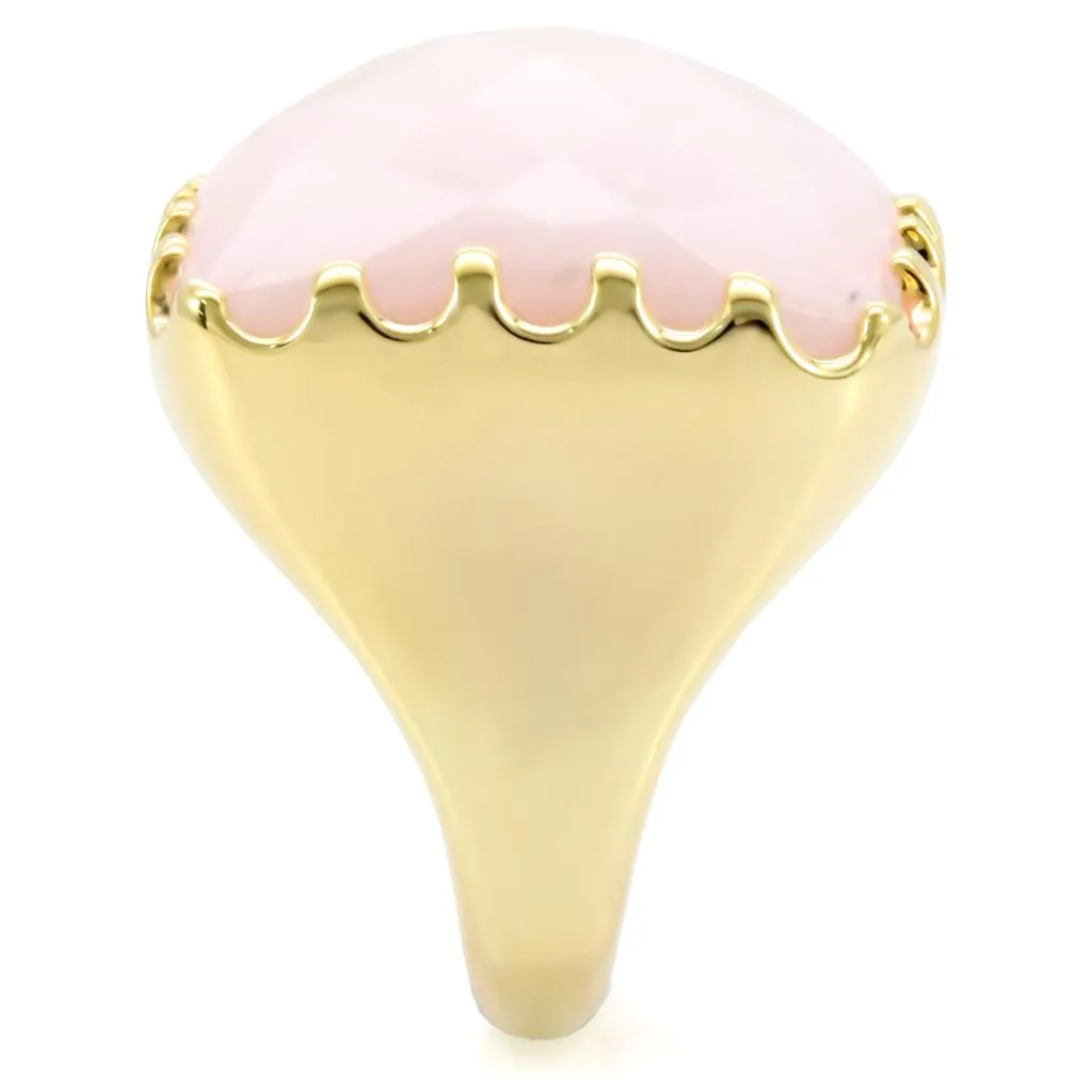 Gold Brass Ring with Synthetic Jade in Rose for Women Style 1W041