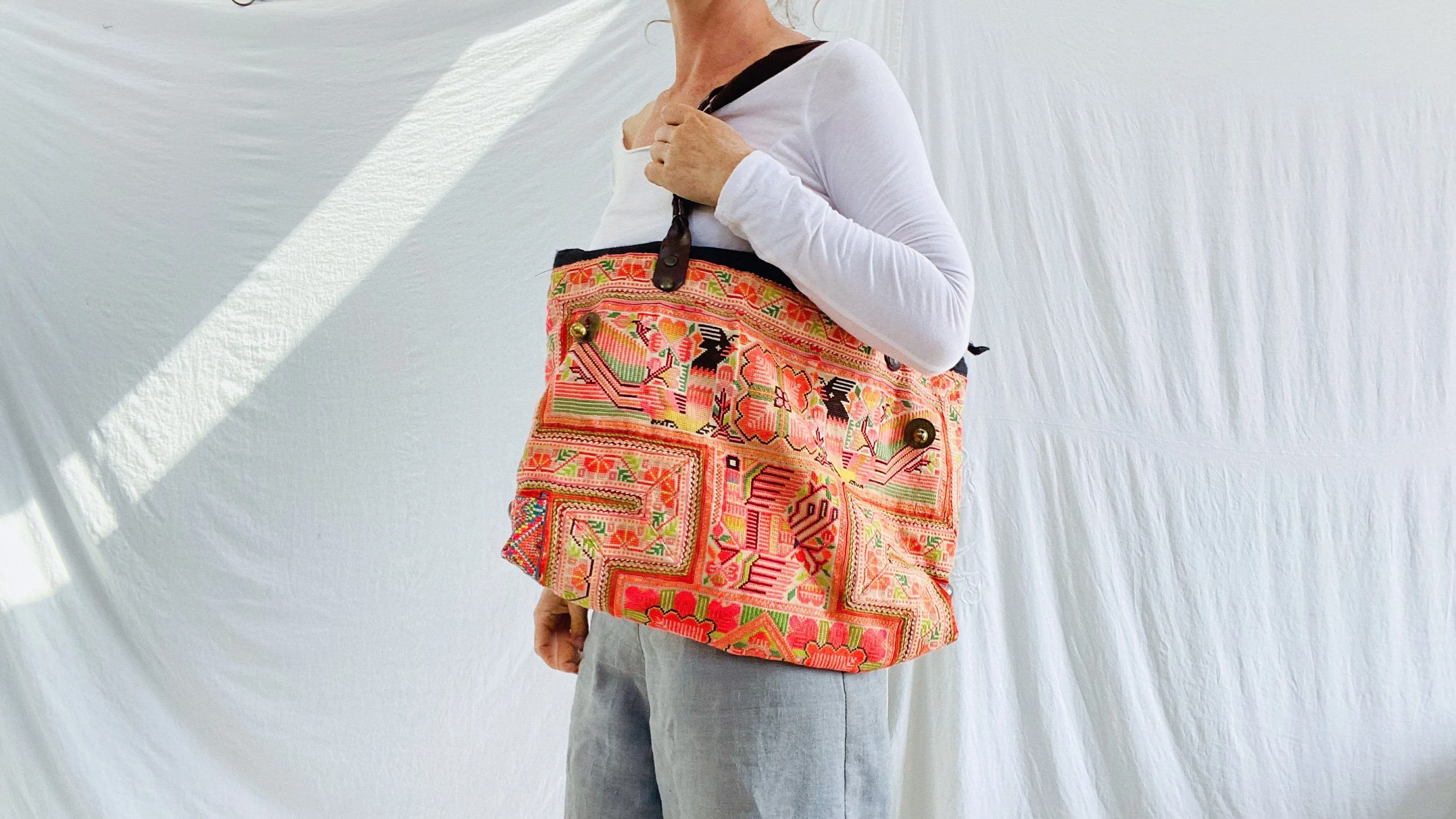 Large Vintage Hmong Bag. Embroidered Applique from Thailand