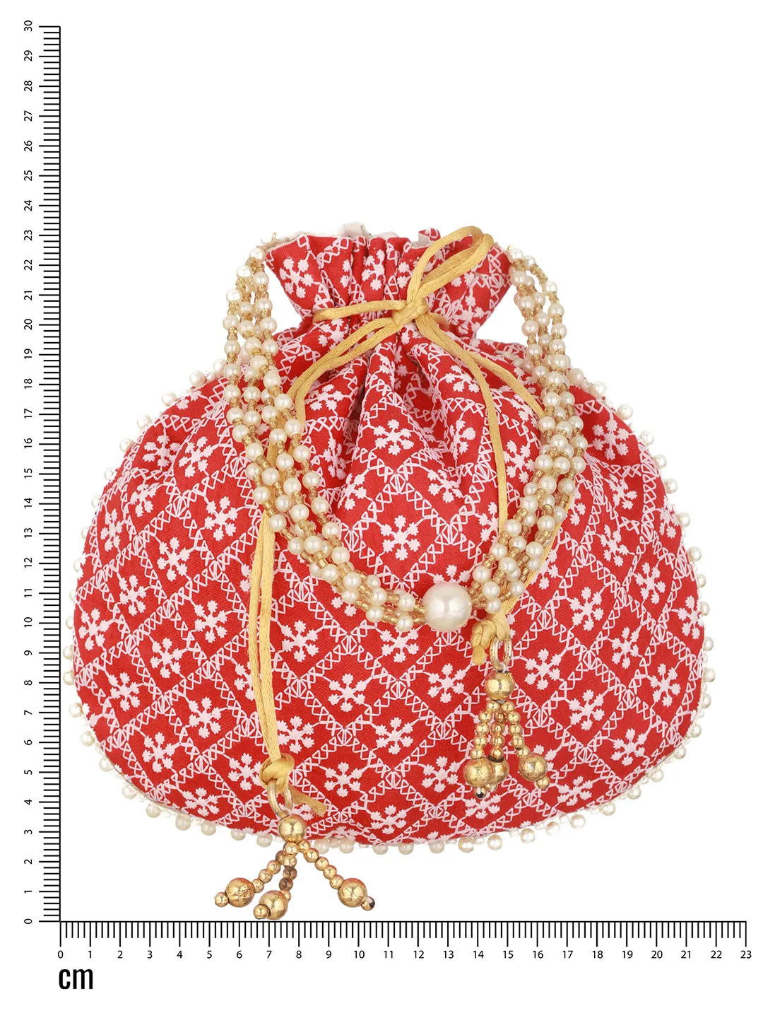 Red & Gold-Toned Chikan Embroidered Work Potli Clutch