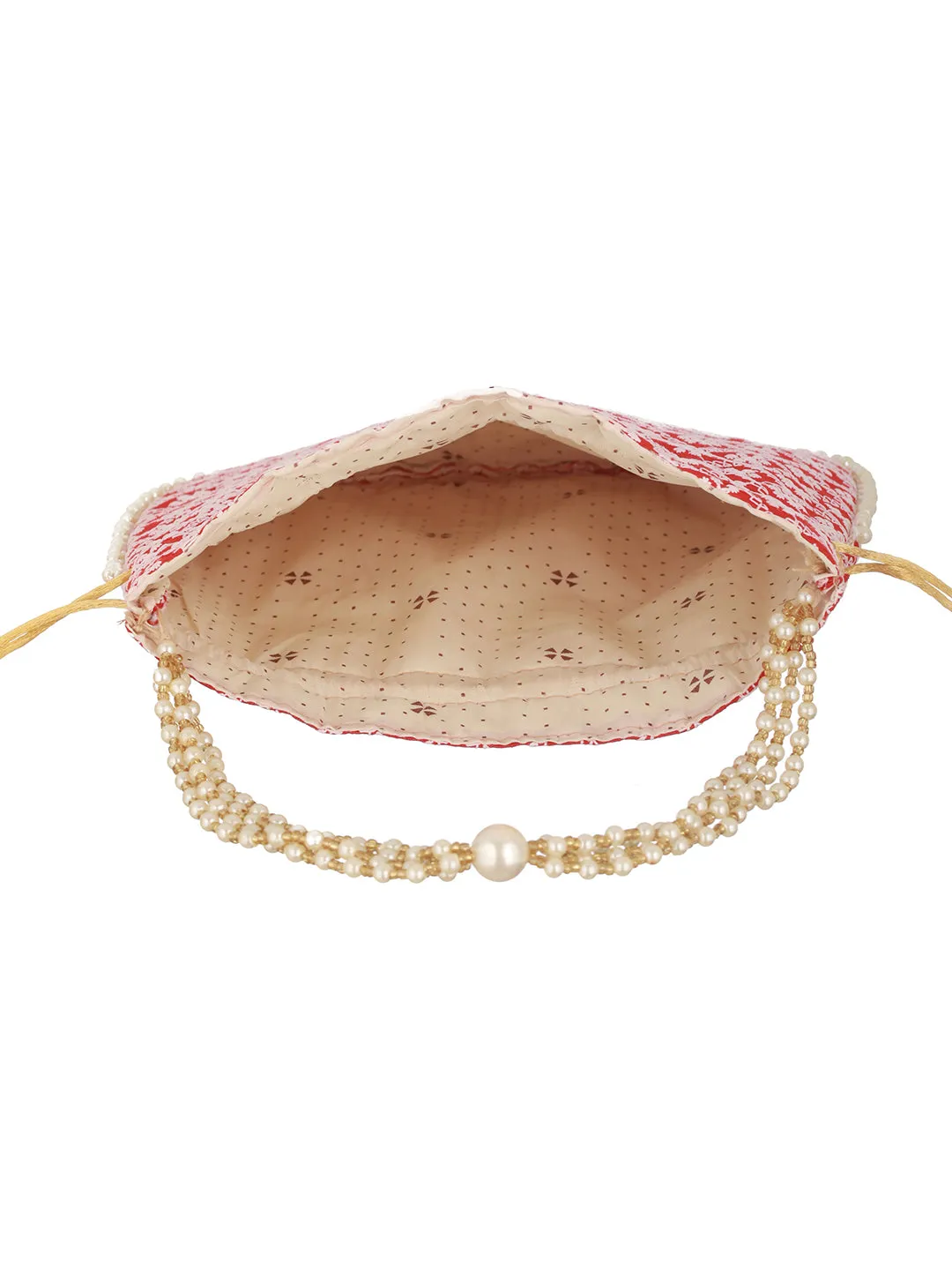 Red & Gold-Toned Chikan Embroidered Work Potli Clutch