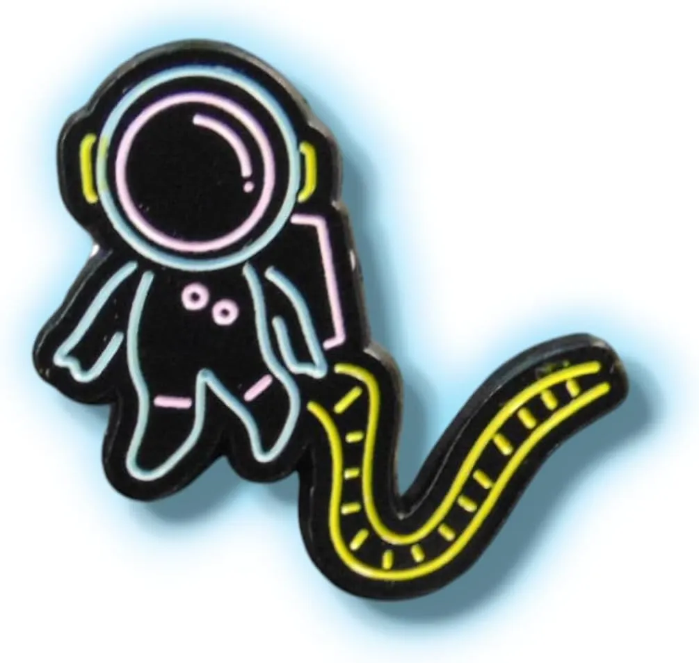 Retro Astronaut Enamel Pin Badge  Black with Neon Outline, 24.1mm x 30mm, Space-Themed Collectible, Perfect for Jackets, Backpacks, and Gifts, 30.0 Millimetres X 24.1 Millimetres, Enamel