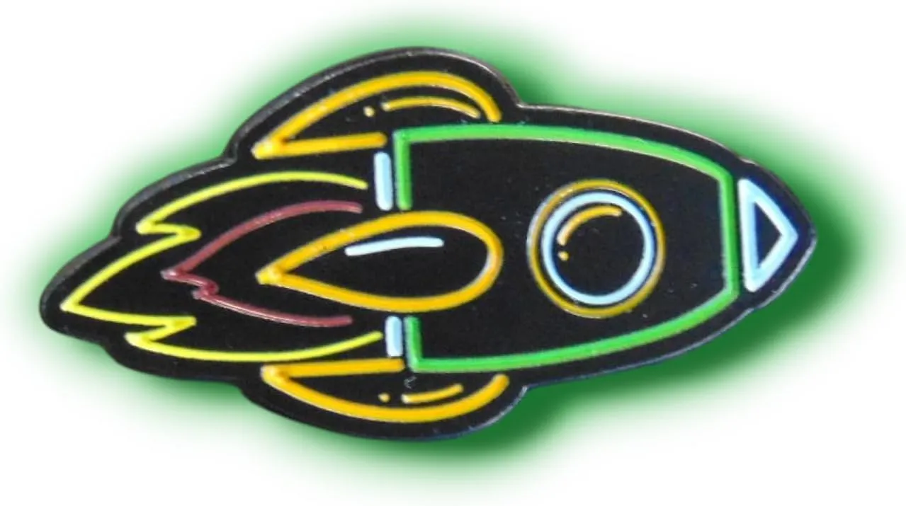 Retro Rocket Enamel Pin Badge  Neon Outline, 30mm x 26.5mm, Cool Space-Themed Collectible, Vintage 80s for Fashion, Jackets & Backpacks, 25.0 Millimetres X 26.5 Millimetres, Enamel