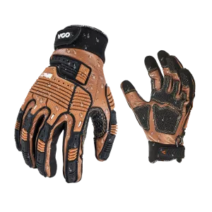 VGO 1Pair Cow Leather Work Gloves, Impact Mechanic Gloves, Abrasion Resistant, Water Resistant, Men's leather work glove (CA7722IP)