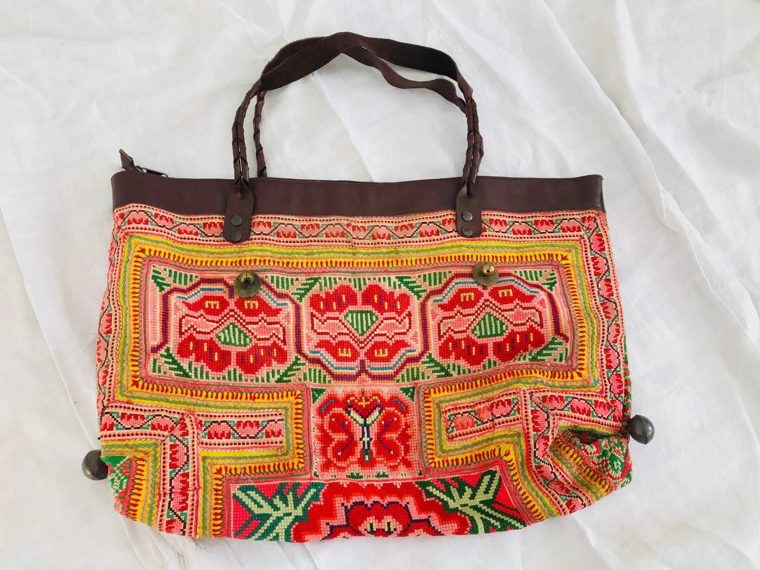 Vintage Hmong Bag from Thailand. Embroidered Applique.
