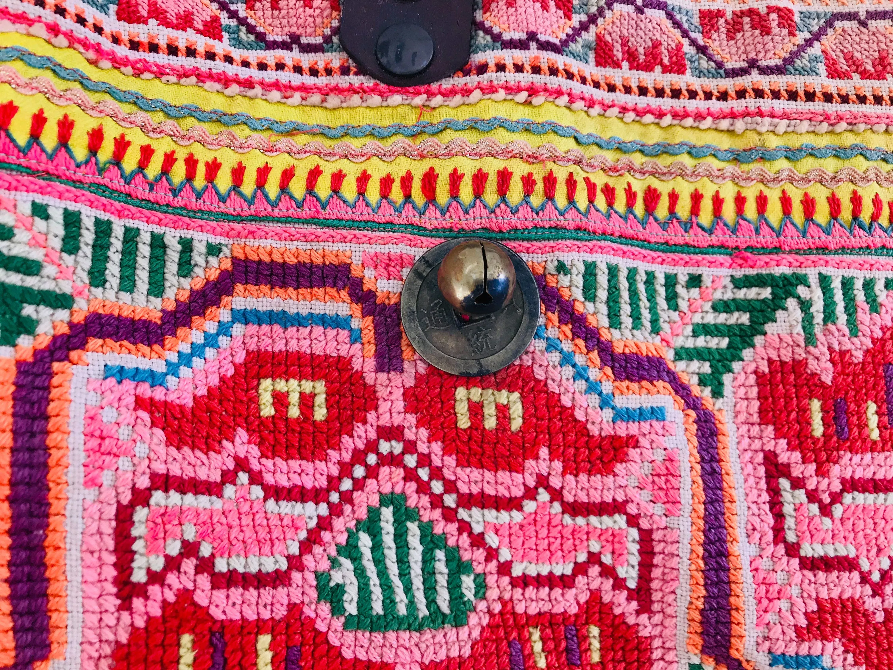 Vintage Hmong Bag from Thailand. Embroidered Applique.